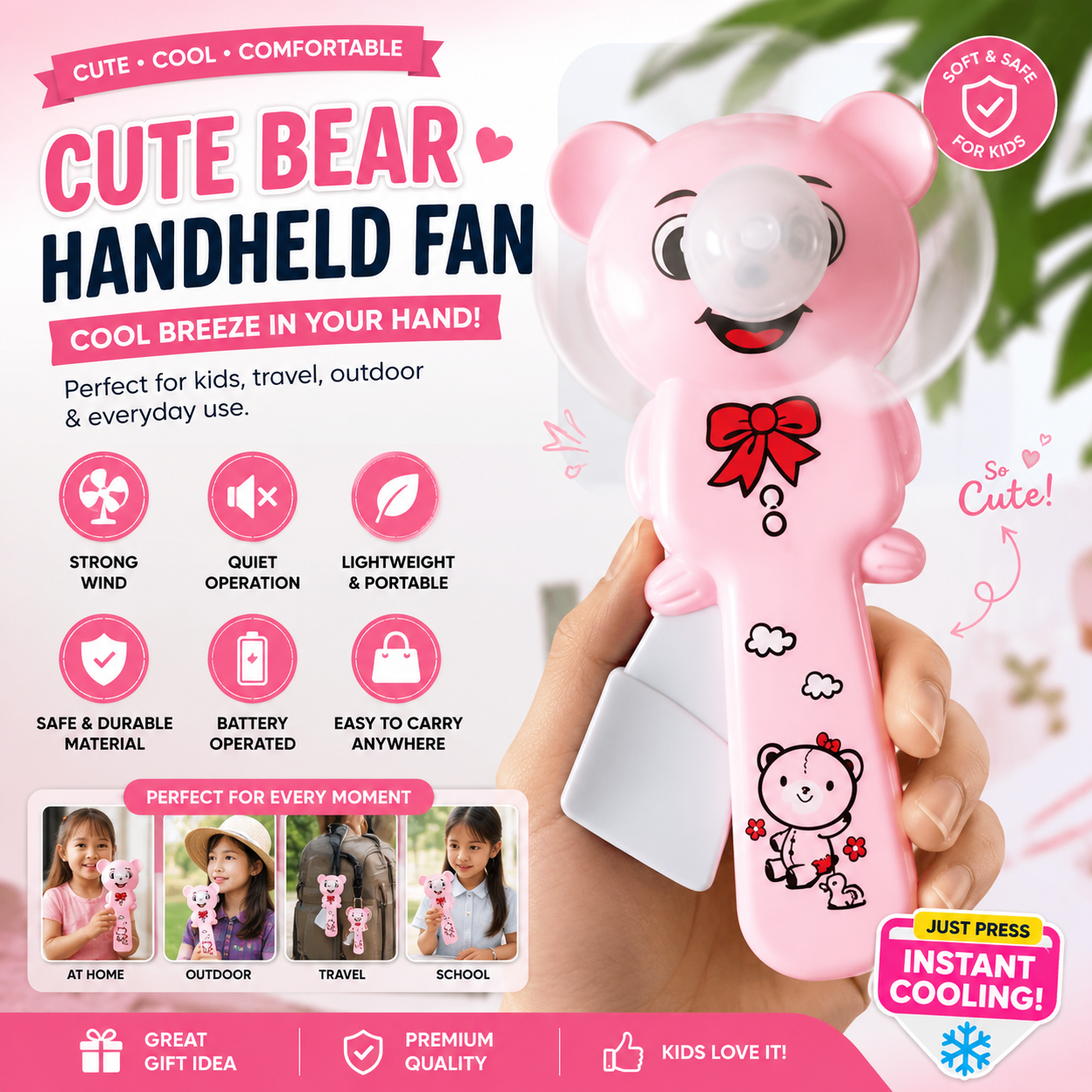 Portable Manual Hand Pooh Mini Fan Rabbit