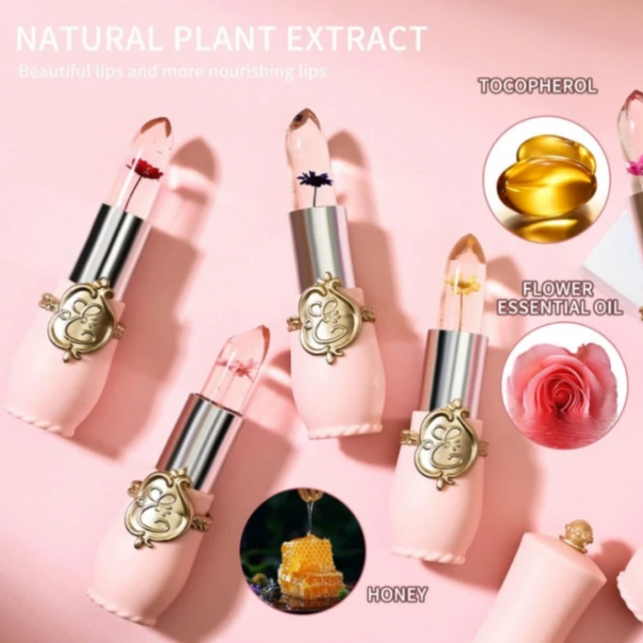 1Pcs Emaymei Transparent Jelly Lipstick, Waterproof Crystal Jelly Lipstick with Flower Inside 2
