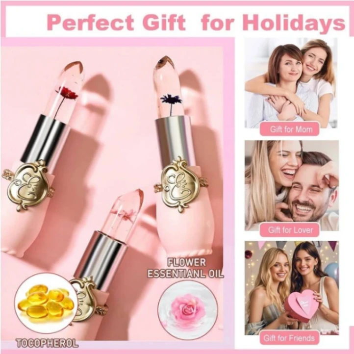 1Pcs Emaymei Transparent Jelly Lipstick, Waterproof Crystal Jelly Lipstick with Flower Inside 4