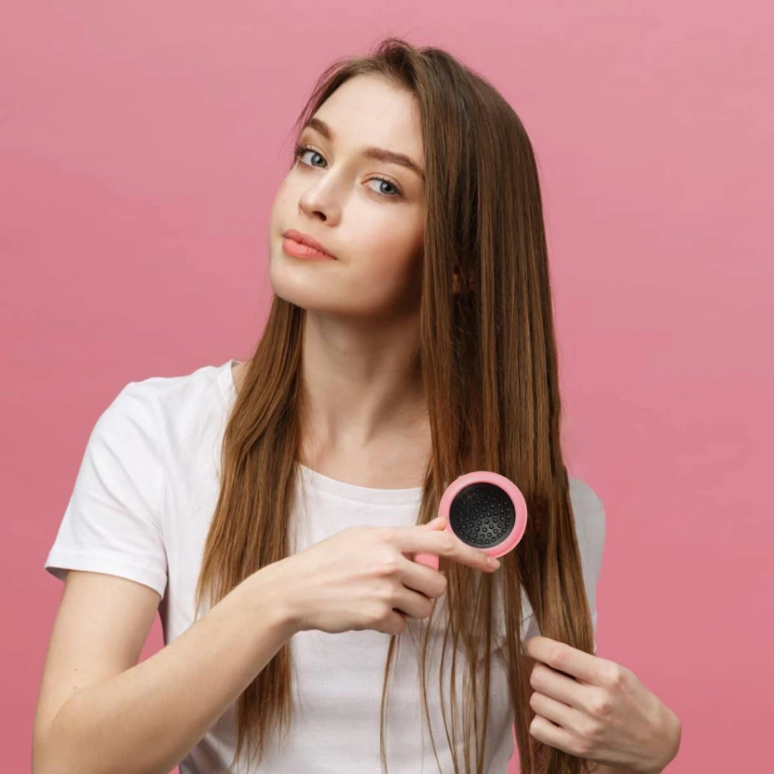 2 In 1 Folding Hair Brush with Mirror,Compact Travel Hair Brush, Portable Travel Brushes for Hair, Folding Hair Brush with Makeup Mirror, Round Hai. 5